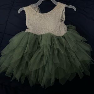 Sage green and lace dress for baby girl